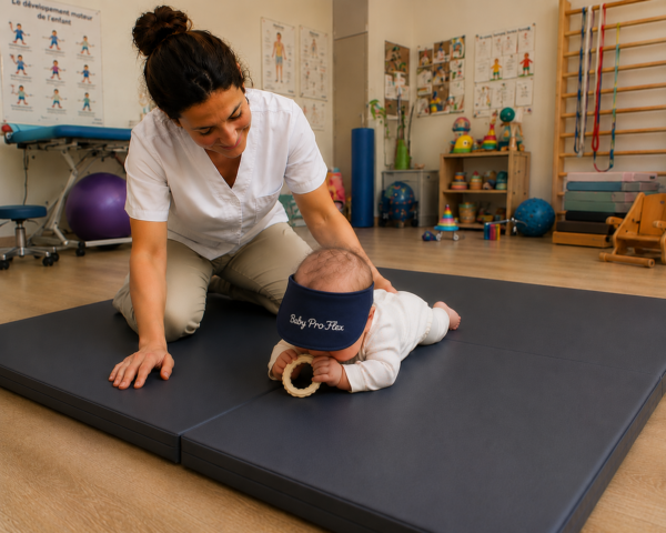 kiné avec bébé et casquette hyperextension